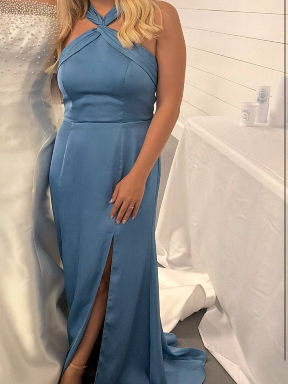 Azazie Rue Dress Steel Blue